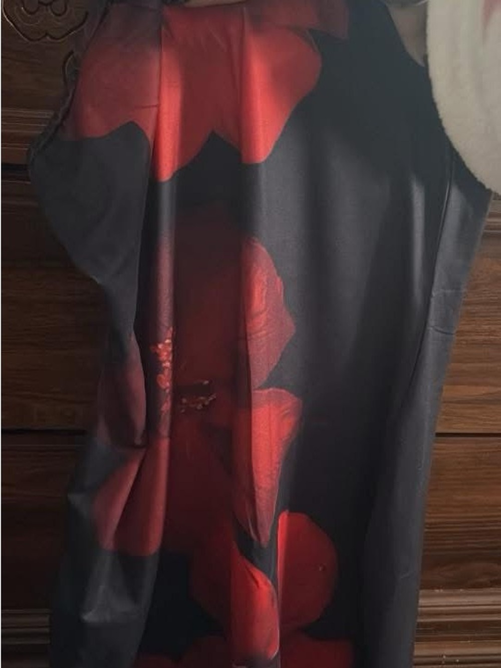 Black Mini Dress with Red Floral Print